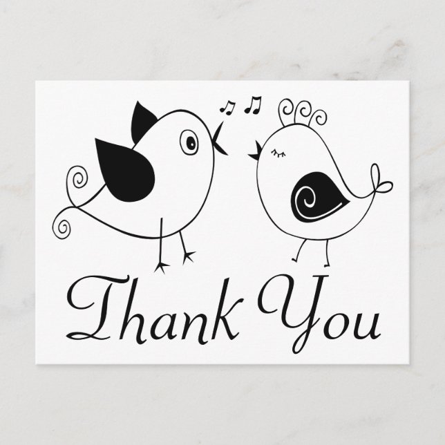 Lovebirds Thank You Black White Wedding Birds Postcard (Front)