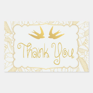 Lovebirds Thank You Gold White Wedding Love Doves Rectangular Sticker