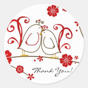 Lovebirds Thank You Stickers, Cherry Blossoms Classic Round Sticker