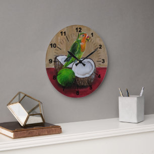 Lovebird's Tropical Fiesta Painting by Alfred Fox Large Clock