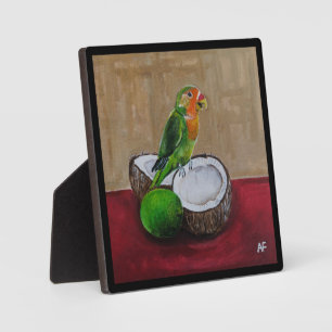 Lovebird's Tropical Fiesta Painting by Alfred Fox Plaque