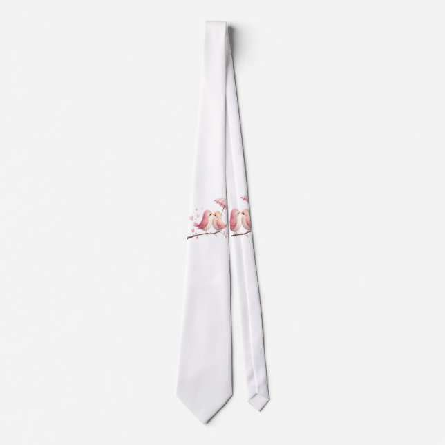 Lovebirds Under a Pink Umbrella Tie (Front)