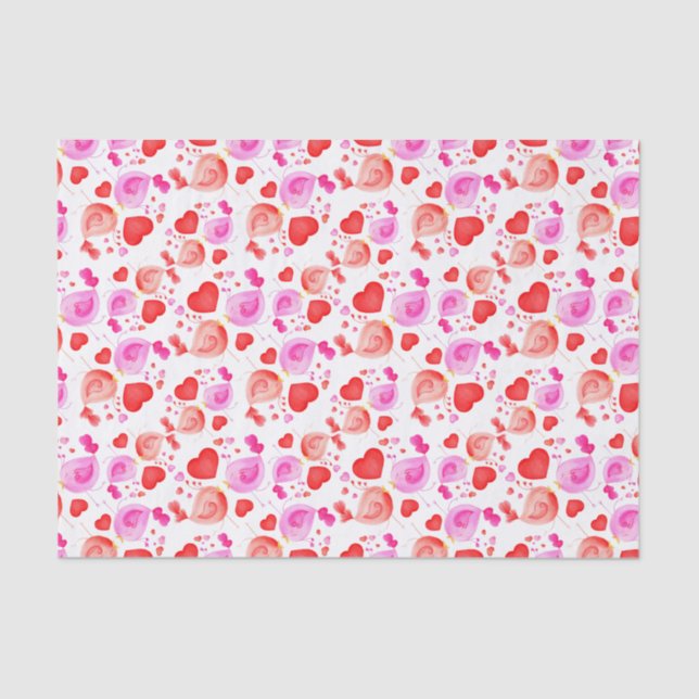 Lovebirds Watercolor art red pink heart tissue Paper (Front)