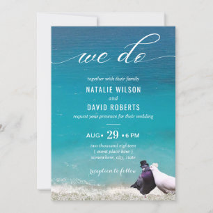 Lovebirds We Do Typography Beach Wedding Invitation