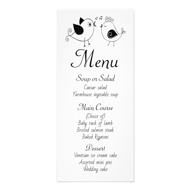 Lovebirds Wedding Party Menu Black Bridal Shower (Front)