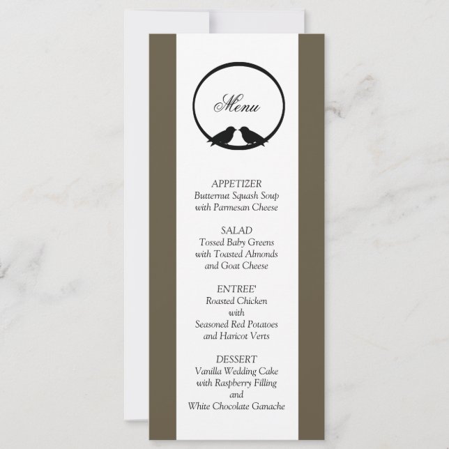 Lovebirds Wedding Reception Menu Cards (Front)