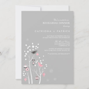 Lovebirds Winter Snow Rehearsal Dinner Invitation