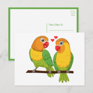 LovebirdsGreen Yellow Love Birds Wedding Postcard