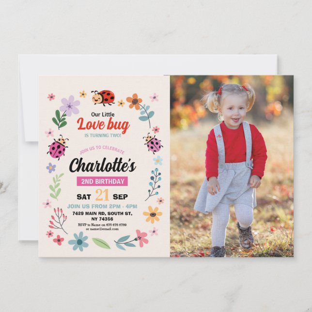 Lovebug Birthday Girls Love Bug Ladybird Photos Invitation (Front)
