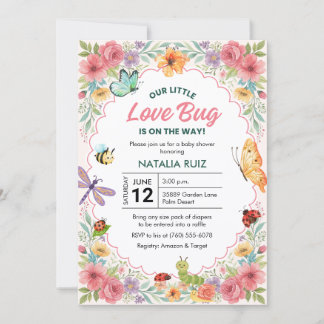 Lovebug Garden Party Ladybug Baby Shower Butterfly Invitation