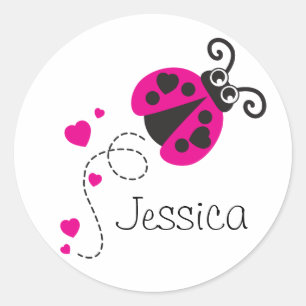 Lovebug ladybug pink white name sticker