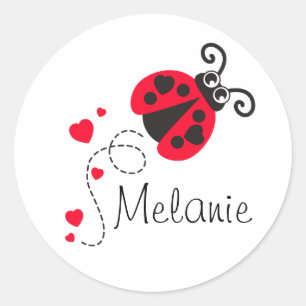 Lovebug ladybug red white name sticker