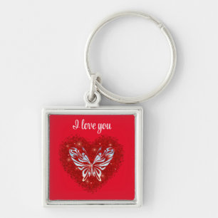 Lovecore passion heart and glitter butterfly key ring