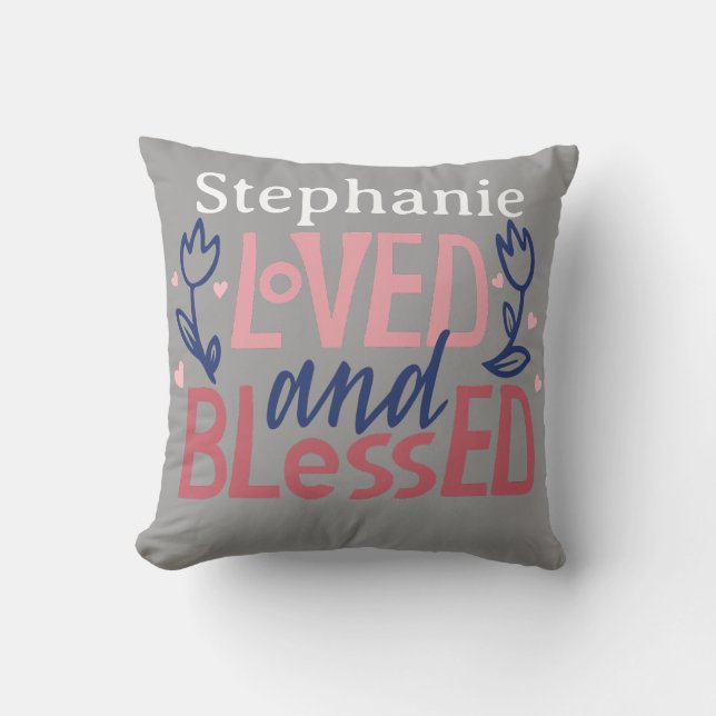 Loved and Blessed Heart Name  Cushion (Front)