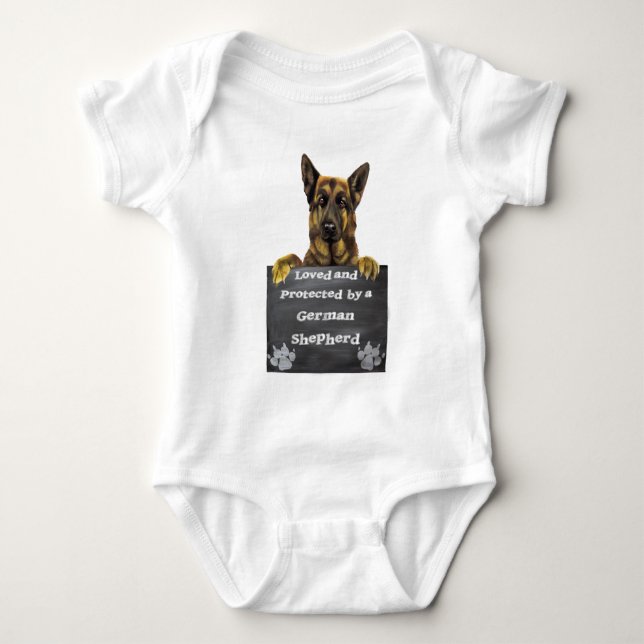 Loved and Protected by a German Shepherd Baby Bodysuit (Front)