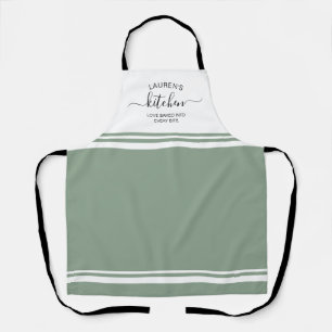 Loved Baked In Sage Green French Stripe Apron
