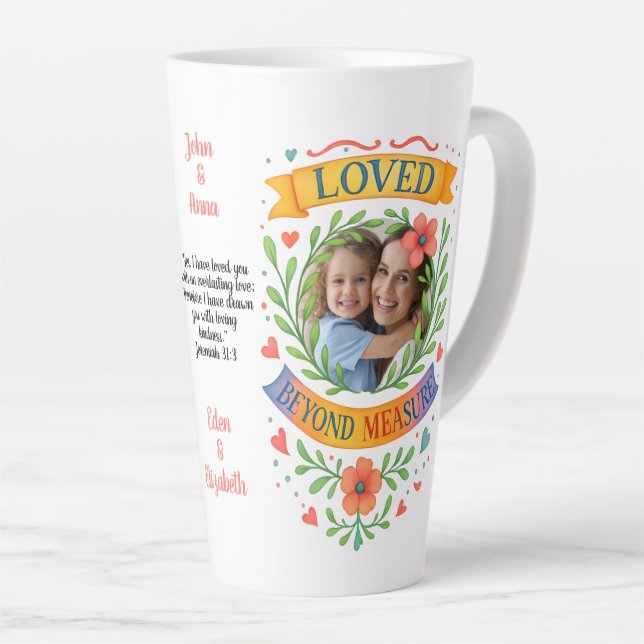 Loved Beyond Measure - Custom Photo & Text Floral Latte Mug (Right Angle)