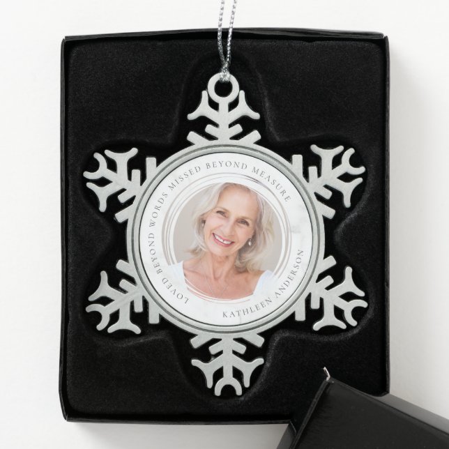Loved Beyond Words Missed Beyond Measure Photo Snowflake Pewter Christmas Ornament (Box)
