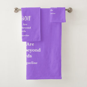 Loved Beyond Words Mum, Purple-White Personalised Bath Towel Set