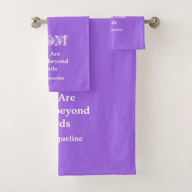 Loved Beyond Words Mum, Purple-White Personalised Bath Towel Set (Insitu)