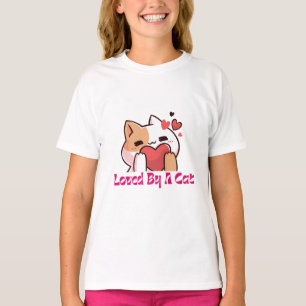 "Loved By A Cat Cute Heart Kids T-Shirt" T-Shirt