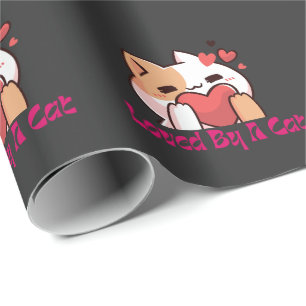 "Loved By A Cat Cute Heart Wrapping Paper" Paper
