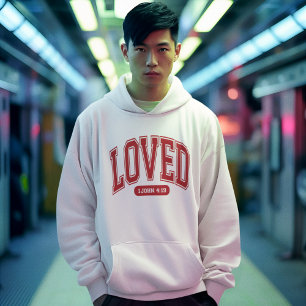 LOVED BY CHRIST Valentine Scripture Men's White Hoodie
