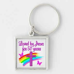 LOVED BY GOD 50TH BIRTHDAY DESIGN KEY RING