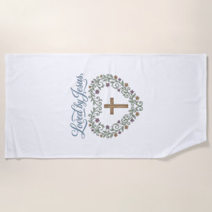 Loved by Jesus Floral Cross Christian T-Shirt Desi Beach Towel