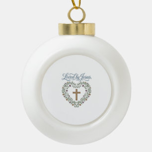 Loved by Jesus Floral Cross Christian T-Shirt Desi Ceramic Ball Christmas Ornament