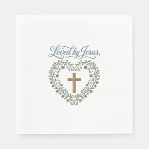 Loved by Jesus Floral Cross Christian T-Shirt Desi Napkin