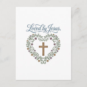 Loved by Jesus Floral Cross Christian T-Shirt Desi Postcard