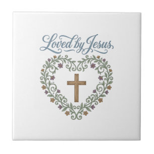 Loved by Jesus Floral Cross Christian T-Shirt Desi Tile