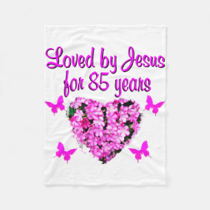 LOVED BY JESUS FOR 85 YEARS FLORAL DESIGN FLEECE BLANKET