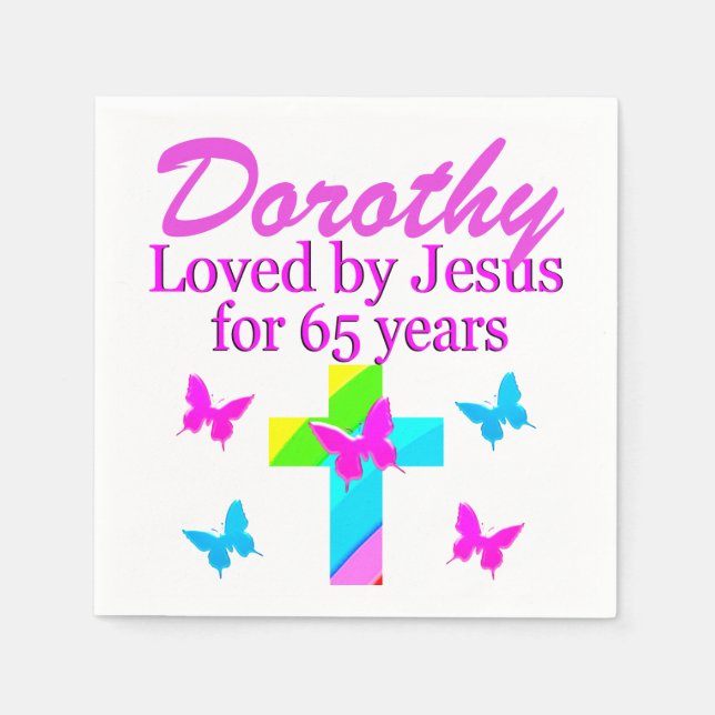 LOVED BY JESUS PERSONALIZED 65TH BIRTHDAY NAPKINS (Front)