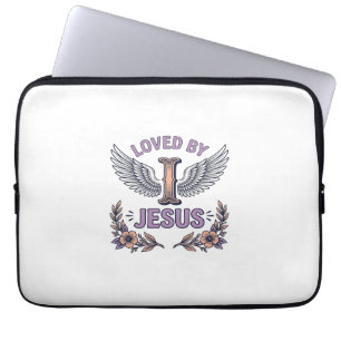 Loved By Jesus Vintage Christian Floral T-Shirt De Laptop Sleeve