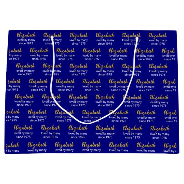 Loved By Many Since Birth Year Blue Gold Birthday Large Gift Bag (Front)