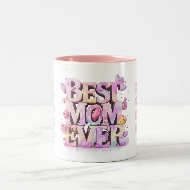 *~* Loved Hugs Mother Day Hearts Flowers 3-d AP72 Two-Tone Coffee Mug (Center)