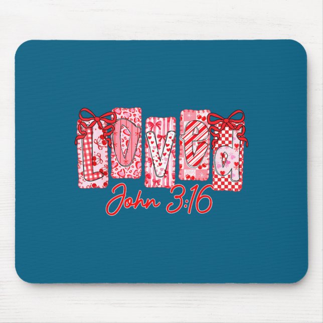 Loved John 3 16 Christian Loves Valentine's Day Go Mouse Mat (Front)