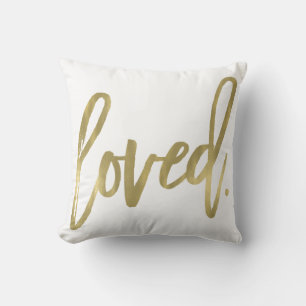 Loved. Modern Trendy Script Typography Type Gold Cushion