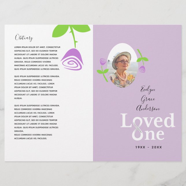 Loved One Lavender Rose Memorial Service Program Flyer (Front)