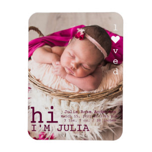 Loved Photo Birth Announcement Minimalist Magnet