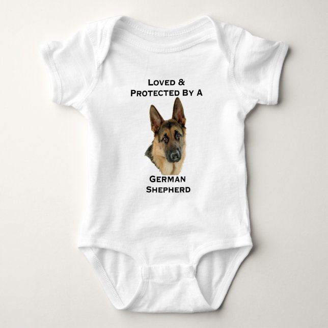 Loved & Protected By A German Shepherd Baby Bodysuit (Front)