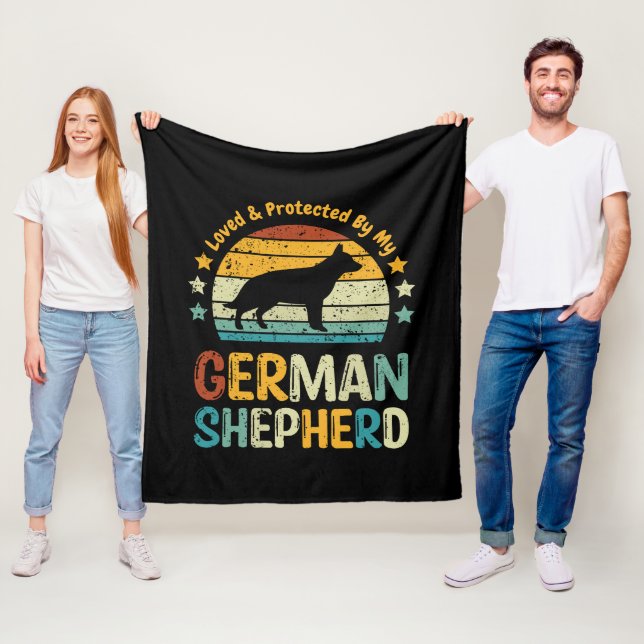 Loved & Protected By My GSD, or Your Own Text   Fleece Blanket (In Situ)