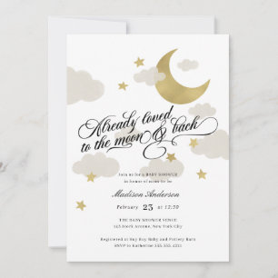 Loved to the Moon and Back Baby Shower Gold Invitation