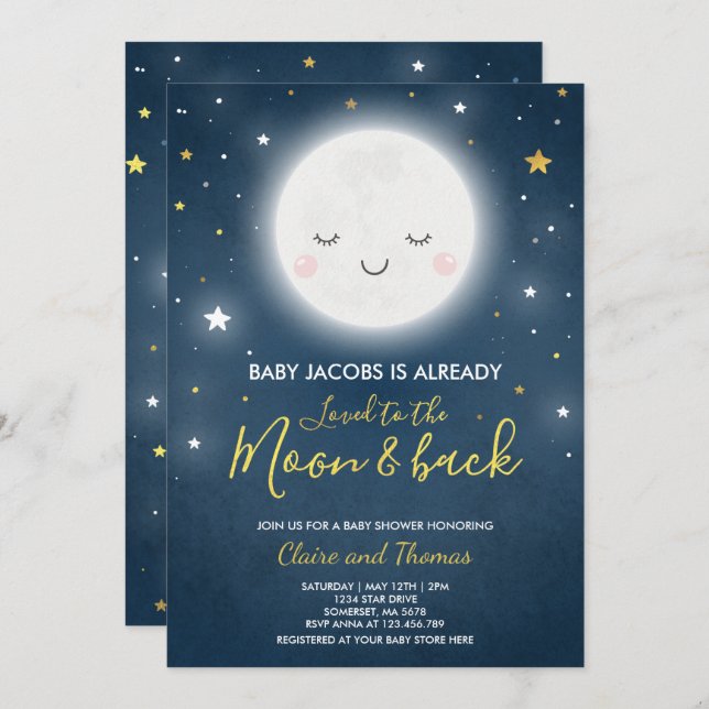 Loved To The Moon And Back Baby Shower Invitation (Front/Back)
