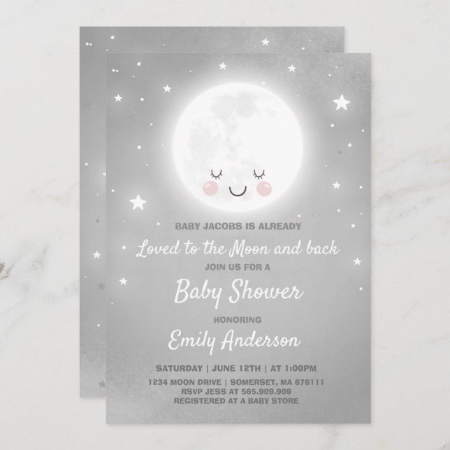 Loved To The Moon And Back Baby Shower Invitation (Front/Back)