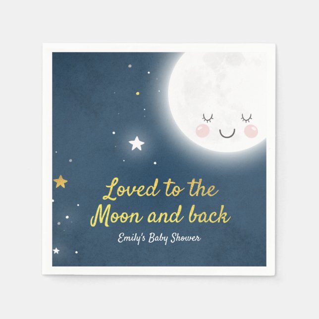 Loved To The Moon And Back Baby Shower Napkin (Front)