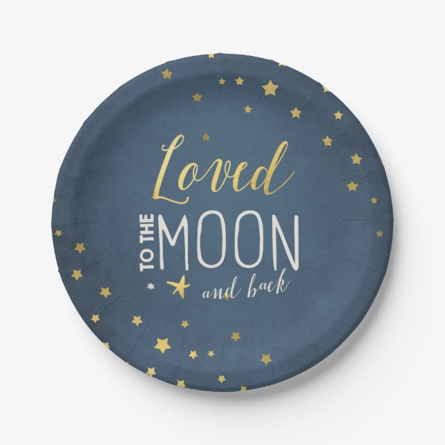 Loved to the moon Paper Plates Baby shower Stars (Front)