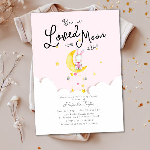 Loved to the Moon Rabbit Heart Girl Baby Shower Invitation